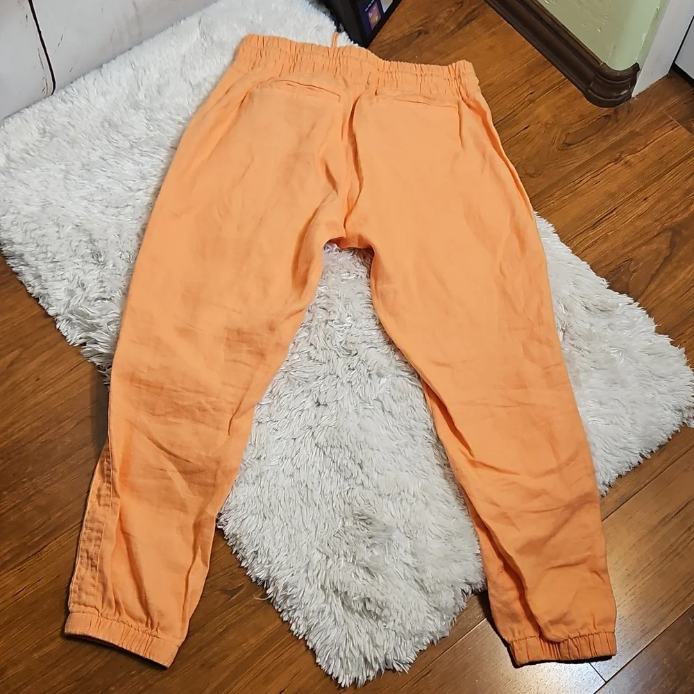 Athleta‎ Orange Linen Jogger Pants Zip Pockets Drawstring Waist Women's Size 8 P - Picture 5 of 7